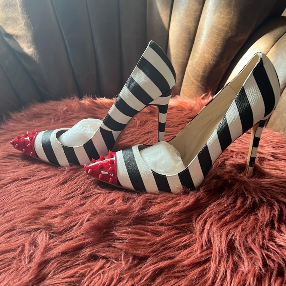 Black and White Striped Stiletto Heels